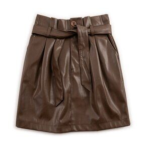 KENDALL & KYLIE brown faux leather pleated mini skirt & belt size S